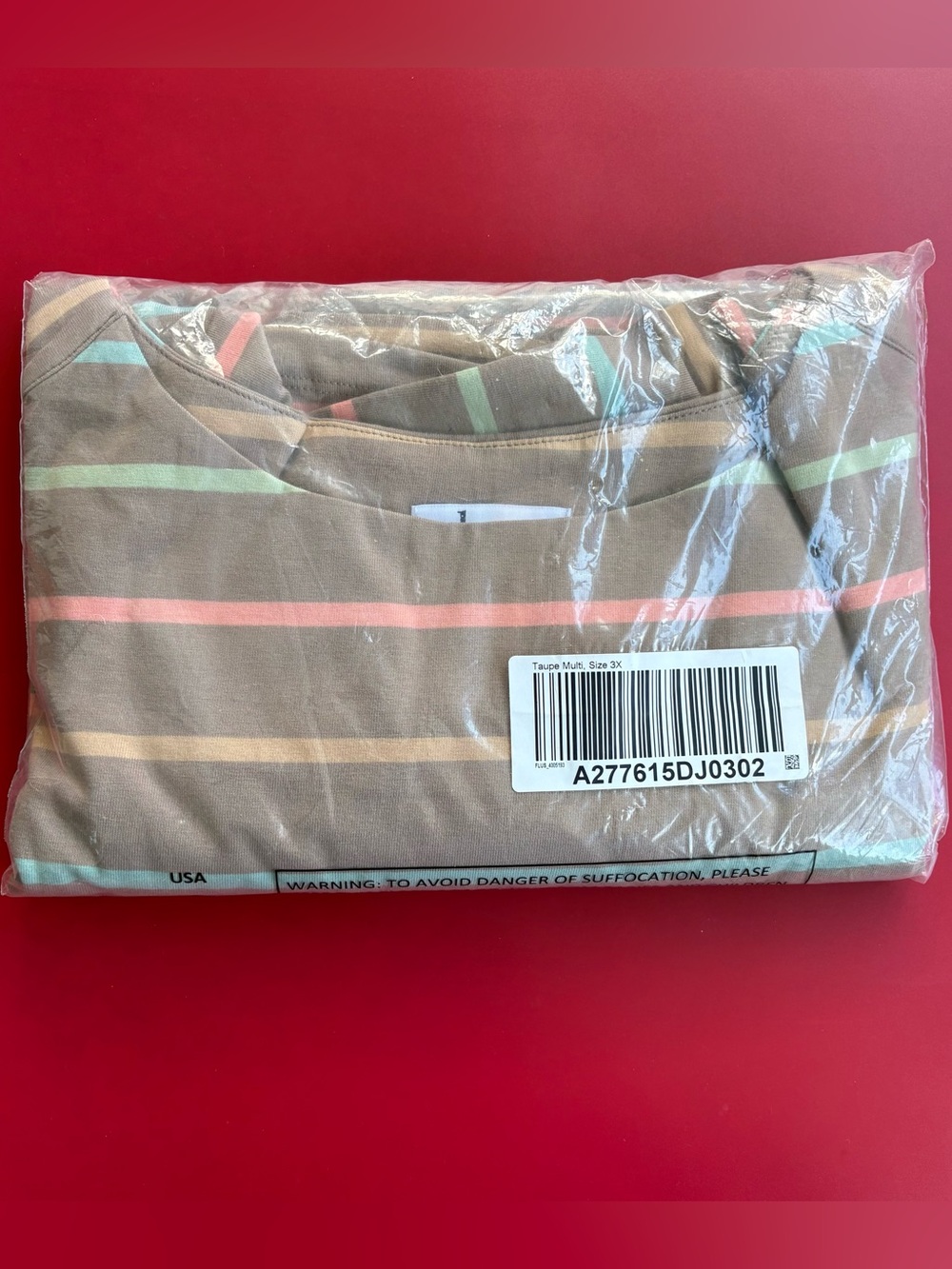 Denim & Co Womens 3X Taupe Multi Striped Knit Top NEW Sealed 4005193